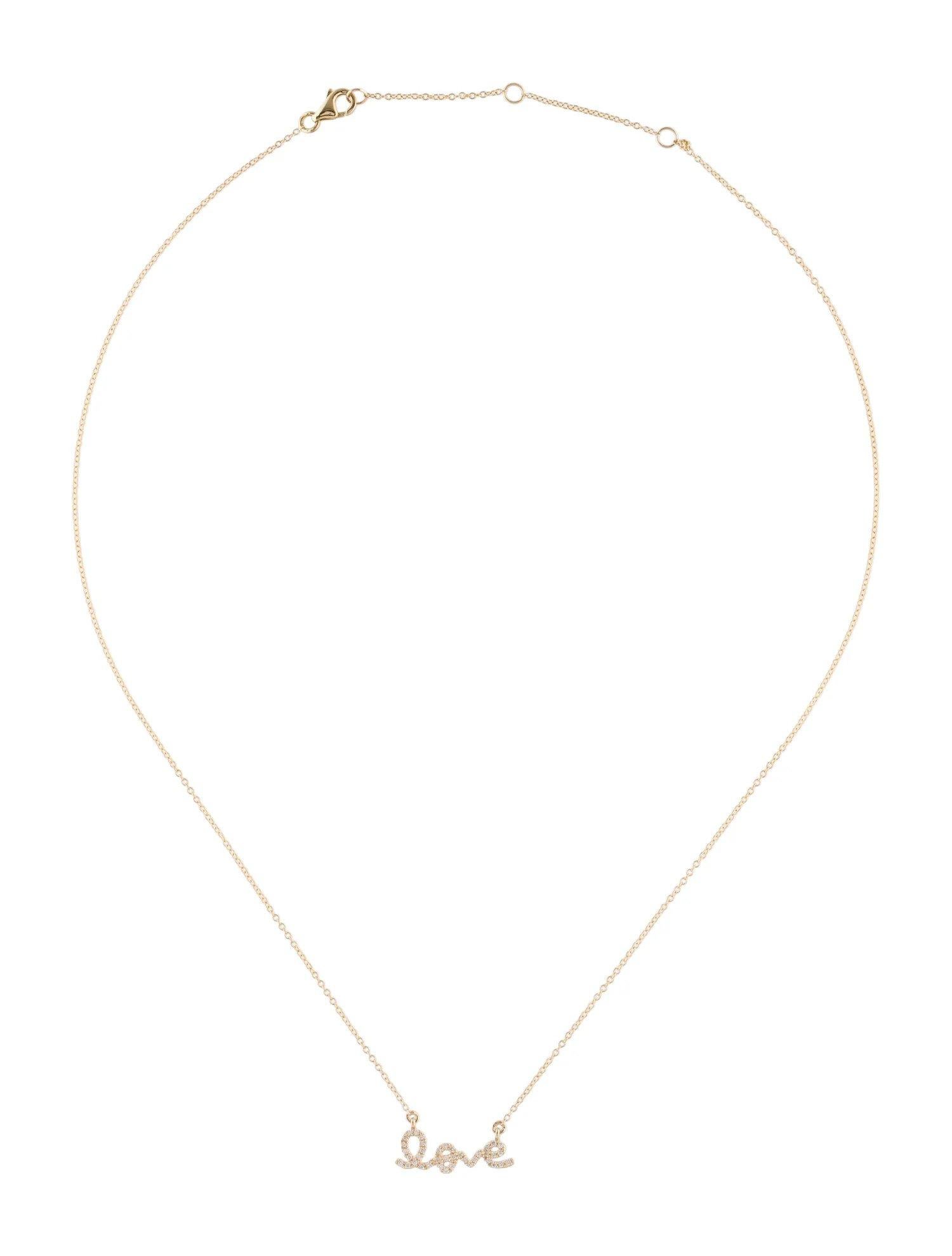 Halskette mit Anhänger, 0,13 Karat Diamant Love Gelbgold im Zustand „Neu“ im Angebot in Great Neck, NY