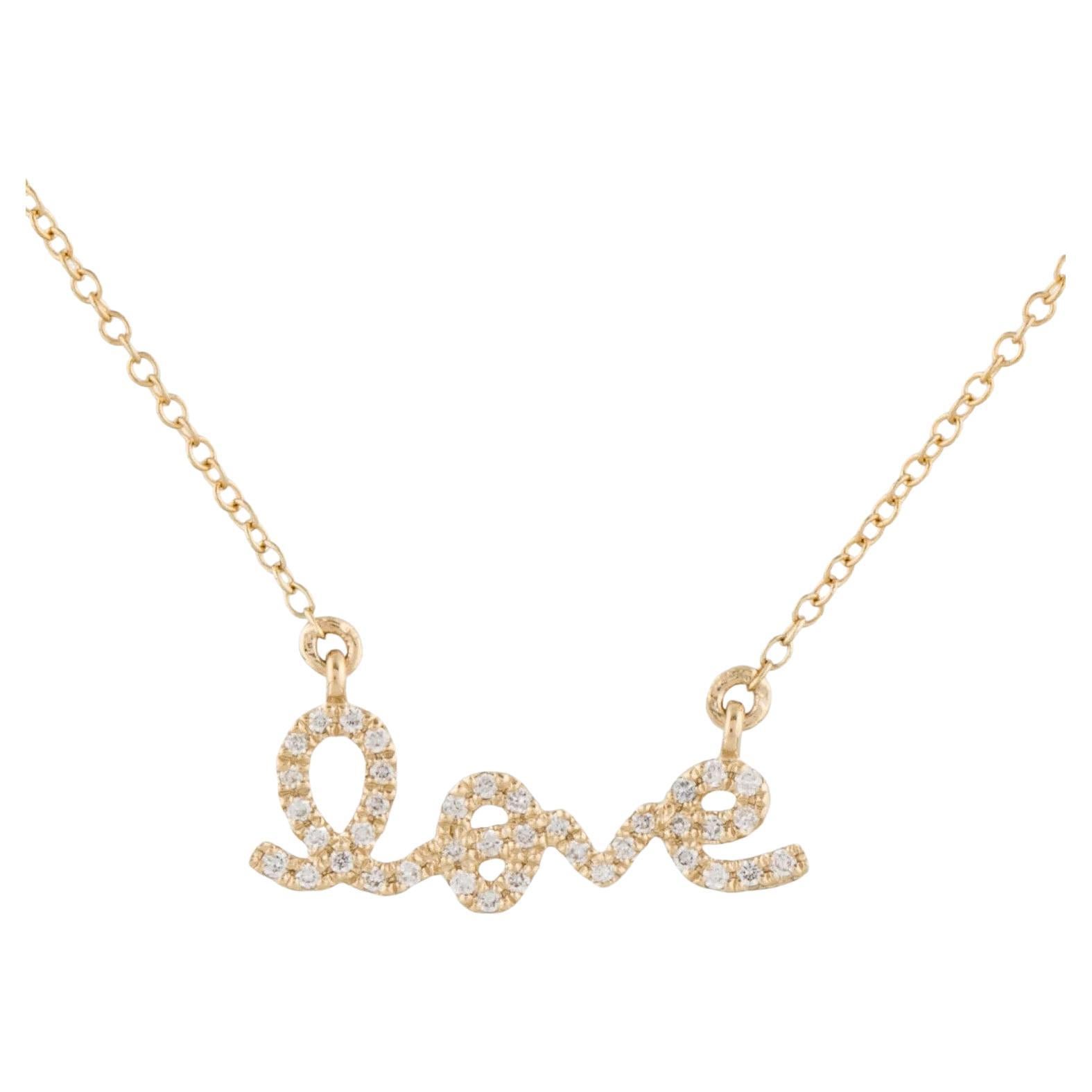 0.13 Carat Diamond Love Yellow Gold Pendant Necklace For Sale