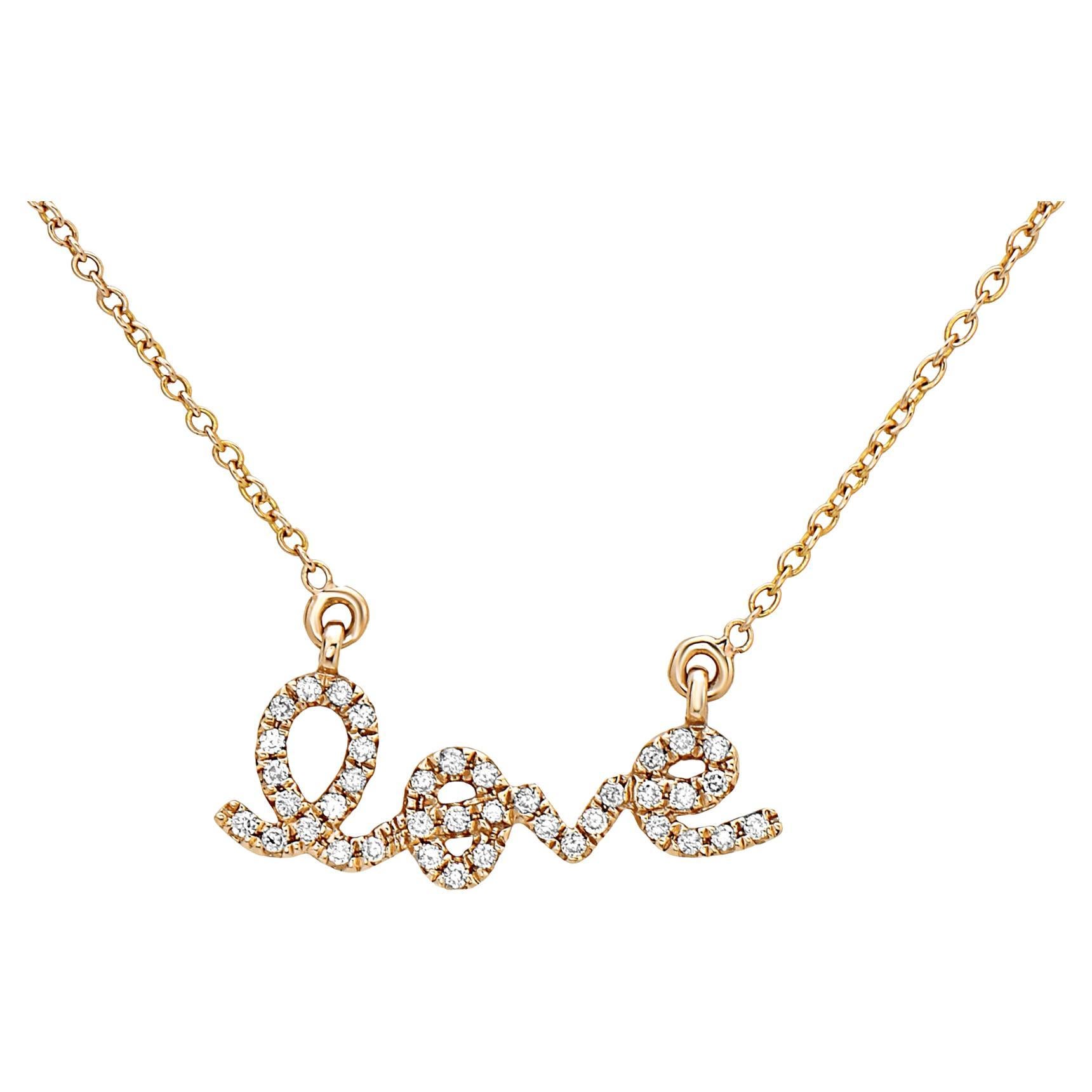 0.13 Carat Diamond Love Yellow Gold Pendant Necklace