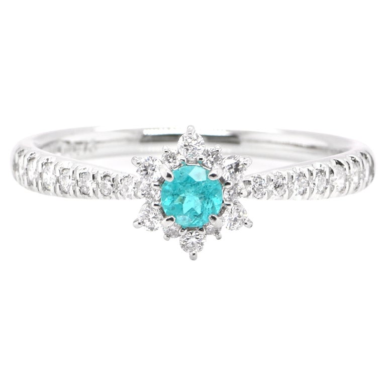 0.13 Carat Natural Brazilian Paraiba Tourmaline and Diamond Ring Set in