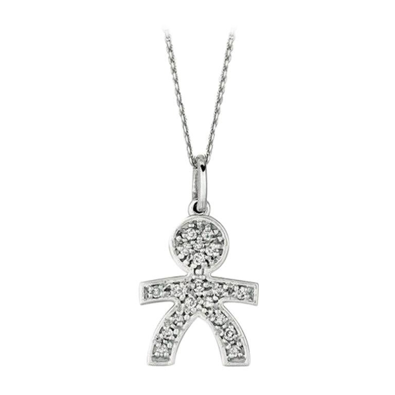 0.13 Carat Natural Diamond Boy Necklace 14 Karat White Gold G SI