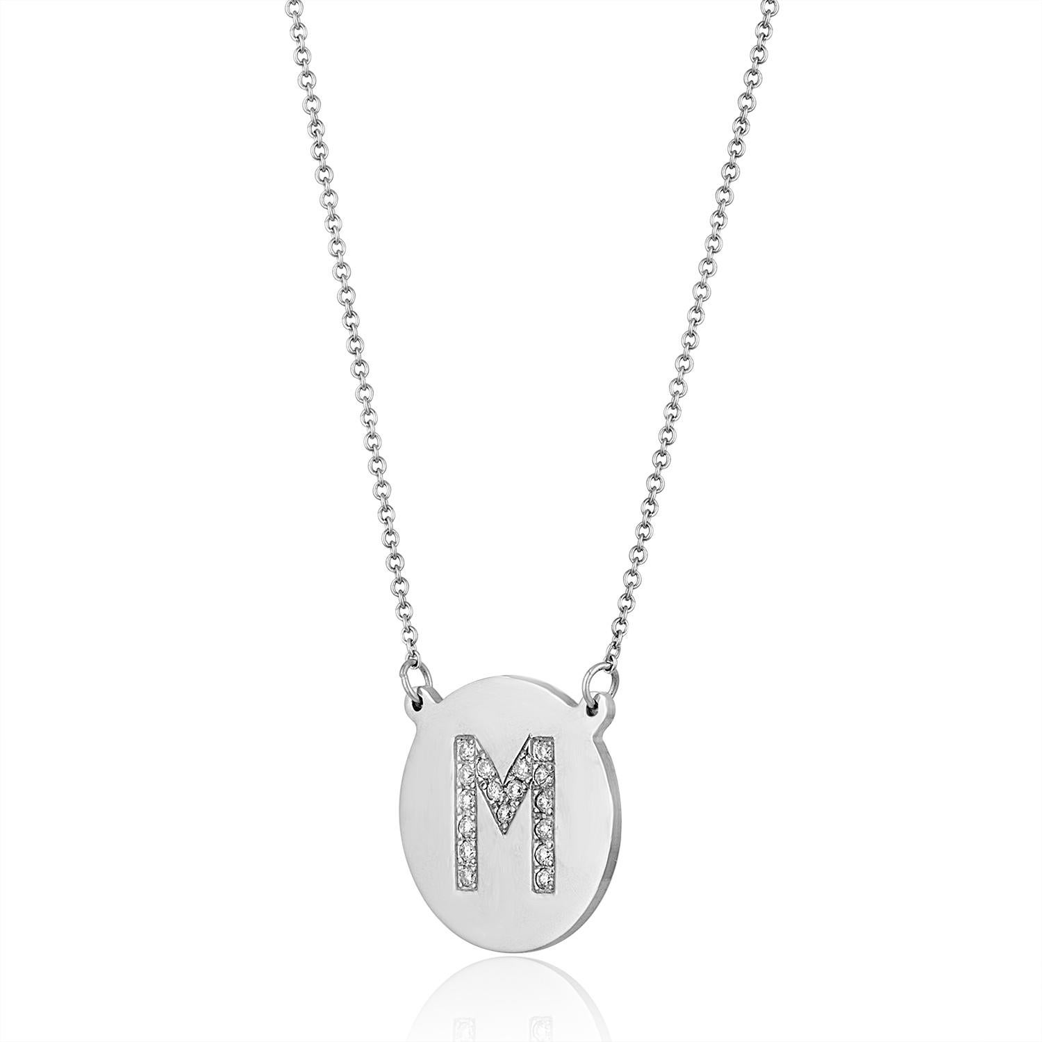 0,13 Karat Diamant-Initialenbuchstabe „M““  Gelbgold Anhänger Charm Halskette (Rundschliff) im Angebot