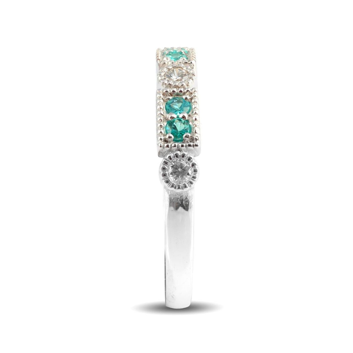 Mixed Cut 0.13 Carats Paraiba Tourmalines Diamonds set in 14K White Gold Stackable Ring For Sale