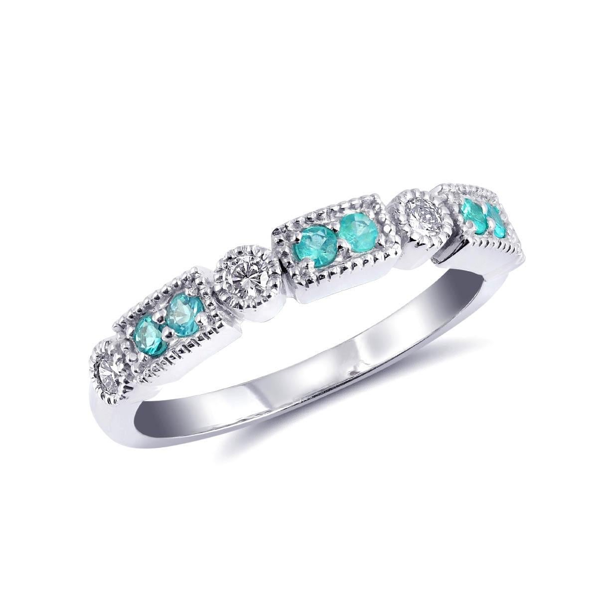0.13 Carats Paraiba Tourmalines Diamonds set in 14K White Gold Stackable Ring In New Condition For Sale In Los Angeles, CA