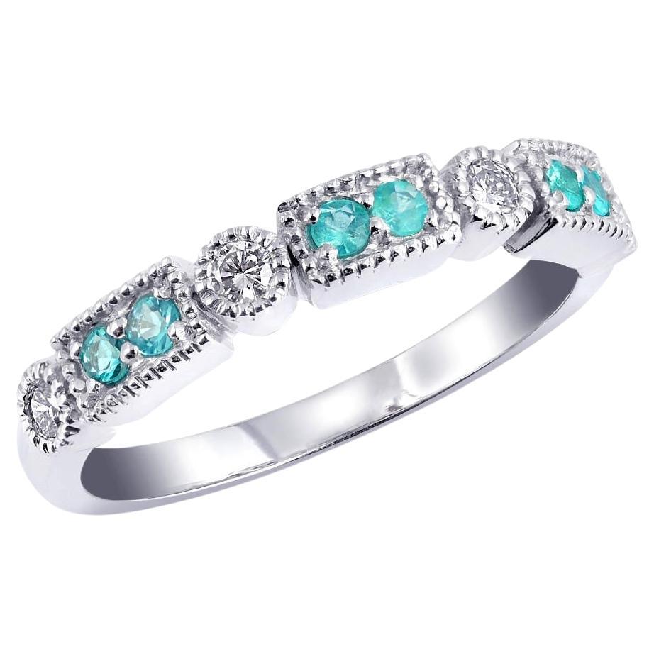 0.13 Carats Paraiba Tourmalines Diamonds set in 14K White Gold Stackable Ring For Sale