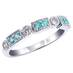 Paraiba Tourmalines Stones 0.13cts set in 14K White Gold Stackable Ring Diamonds