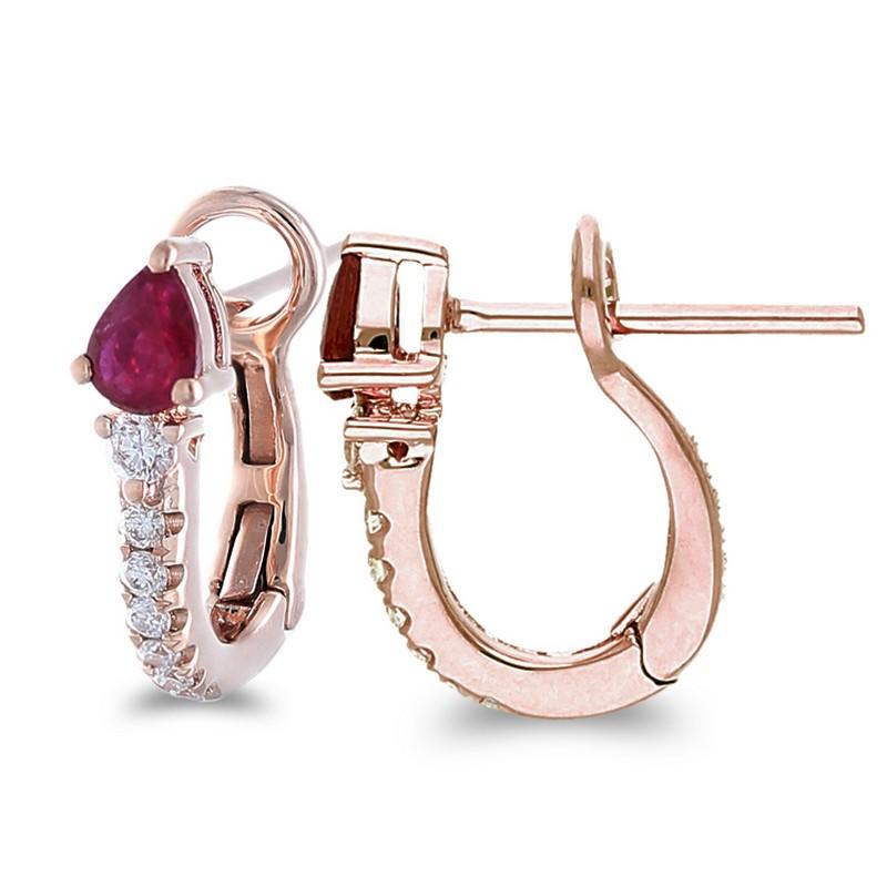 Diamond and Ruby Carat Weight: These exquisite earrings feature a total of 0.13 carats of round-cut diamonds and 0.4 carats of rubies. The diamonds, totaling 24 pieces, and the two rich rubies are beautifully matched and set to create a harmonious