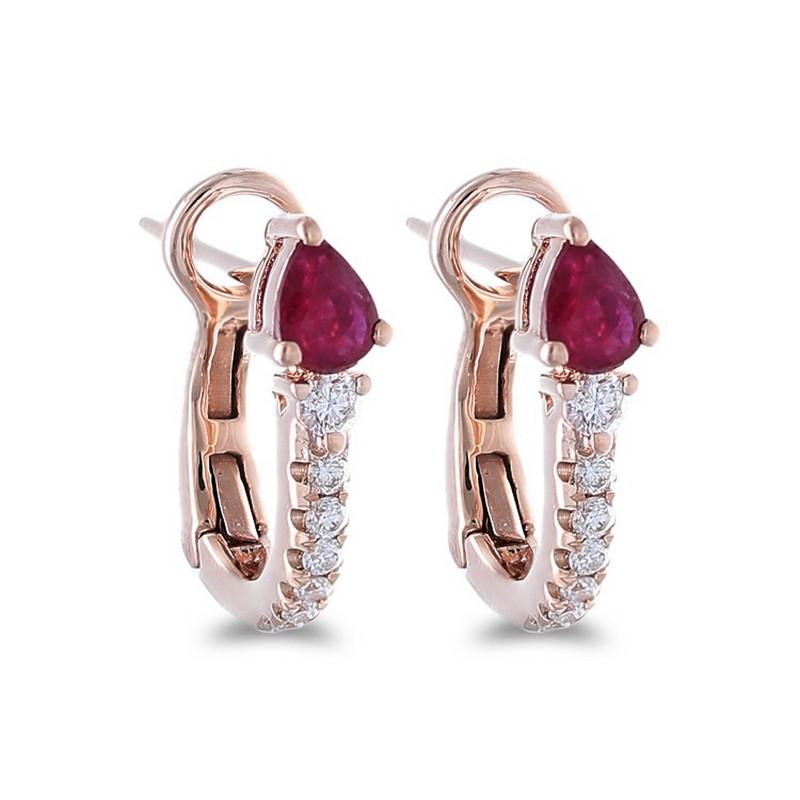 Modern 0.13 Ct Diamond & 0.4 Ct Ruby in 14K Rose Gold Gazebo Fancy Collection Earring For Sale