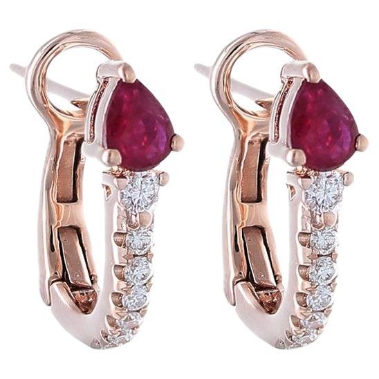 Boucles d'oreilles Gazebo collection fantaisie en or rose 14 carats, diamant 0,13 carat et rubis 0,4 carat