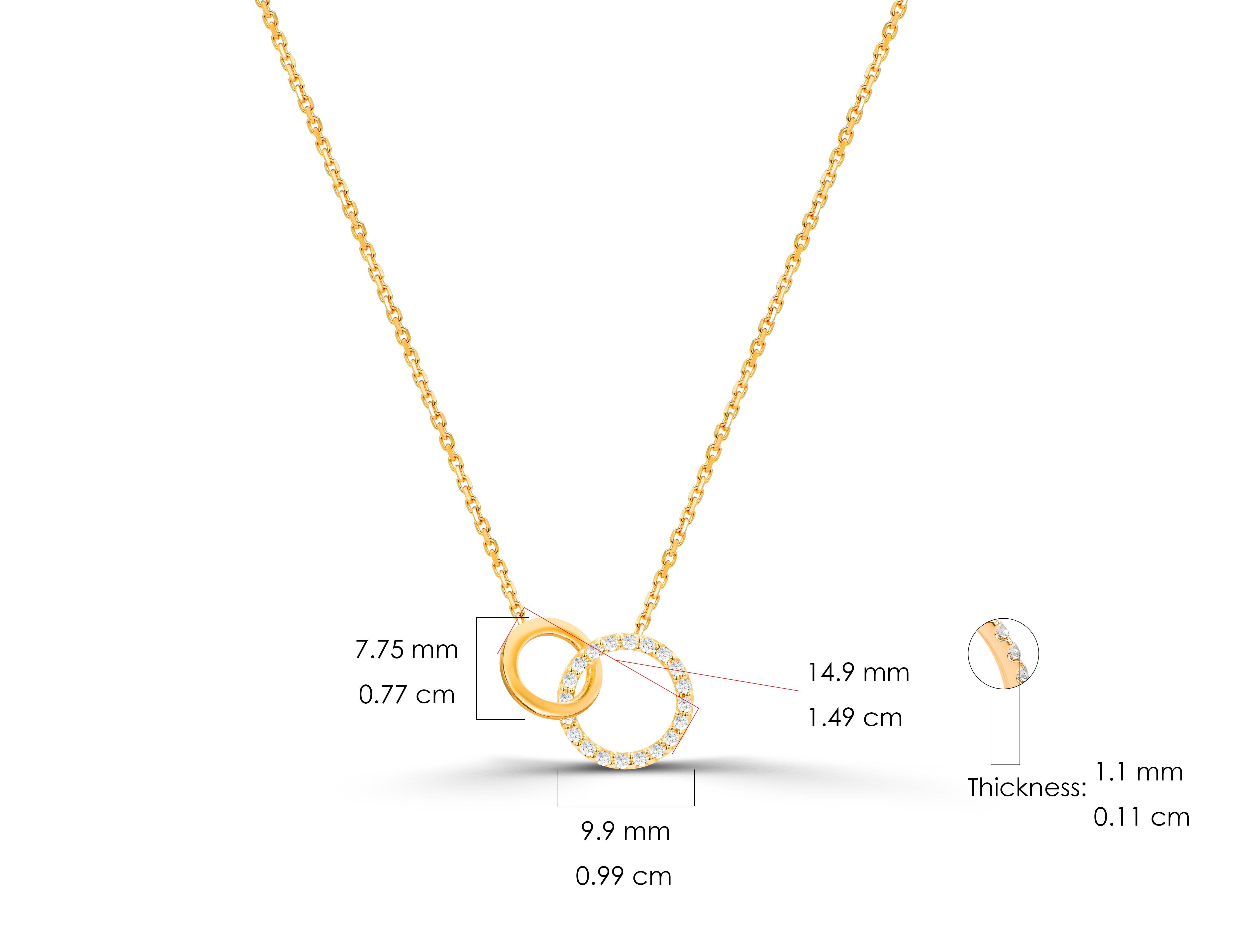 0.13 Ct Diamond Interlocking Rings Necklace in 14K Gold For Sale 2