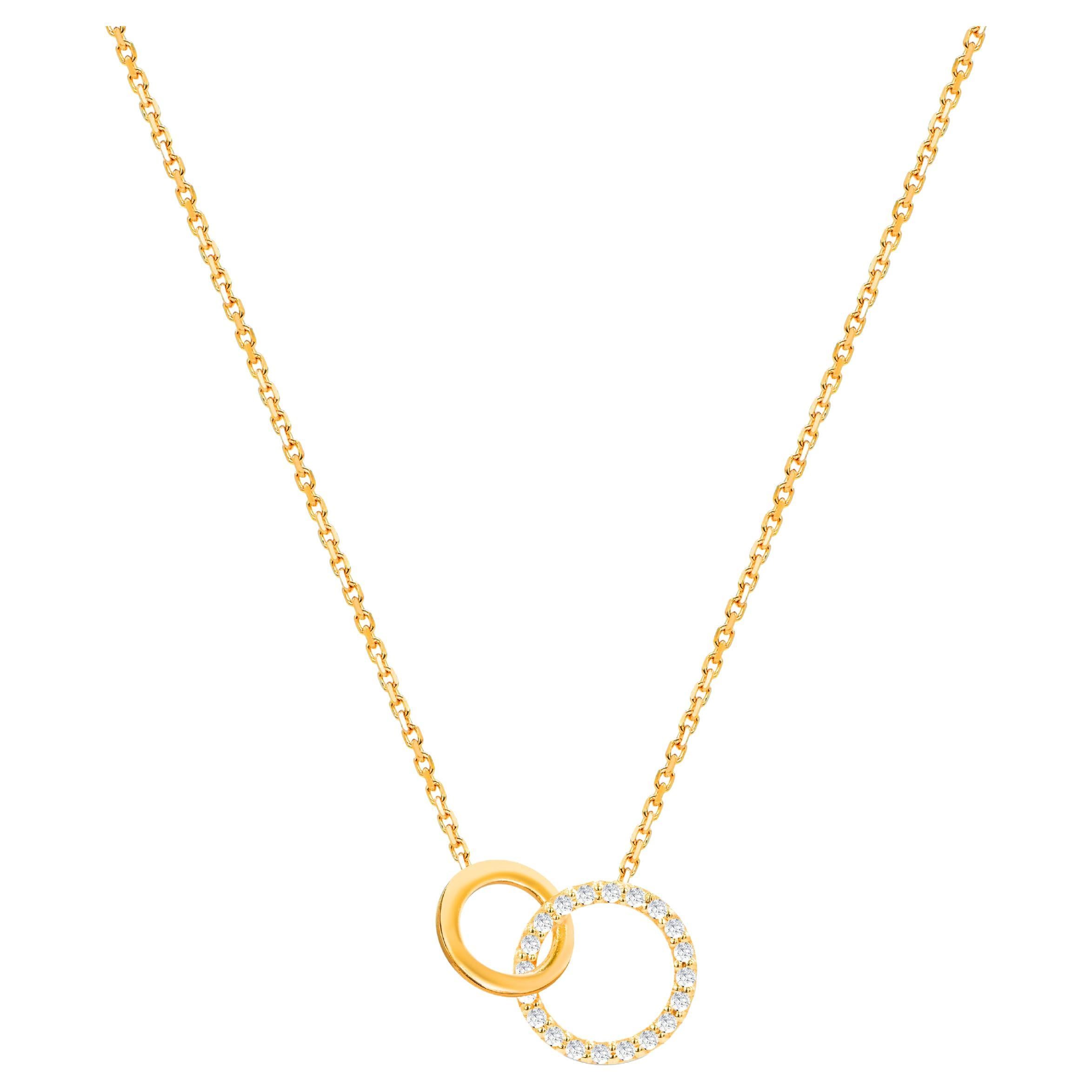 0.13 Ct Diamond Interlocking Rings Necklace in 14K Gold For Sale