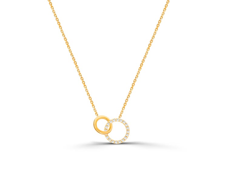 0.13 Ct Diamond Interlocking Rings Necklace in 18K Gold For Sale at 1stDibs