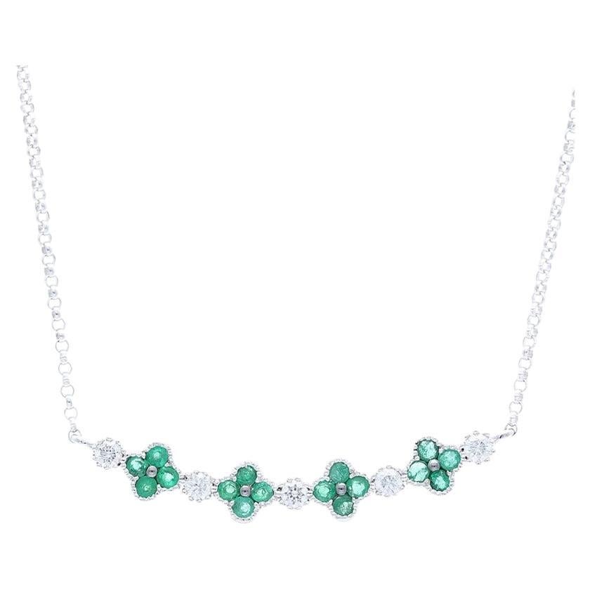 0.13 Ct Diamonds & 0.2 Ct Emerald in 14K White Gold Gazebo Fancy Necklace