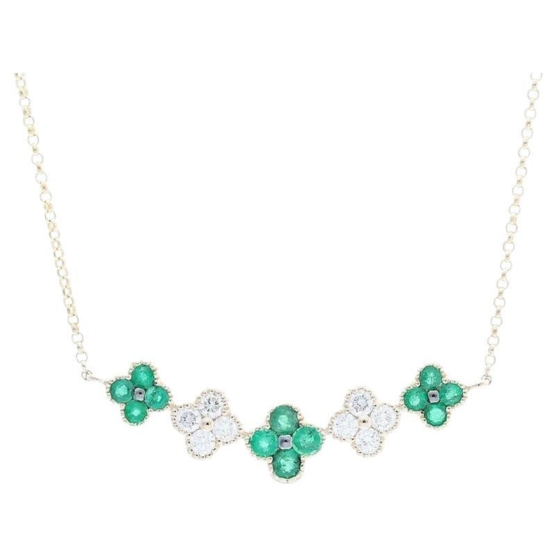 0.13 Ct Diamonds & 0.2 Ct Emerald in 14K Yellow Gold Gazebo Fancy Necklace For Sale