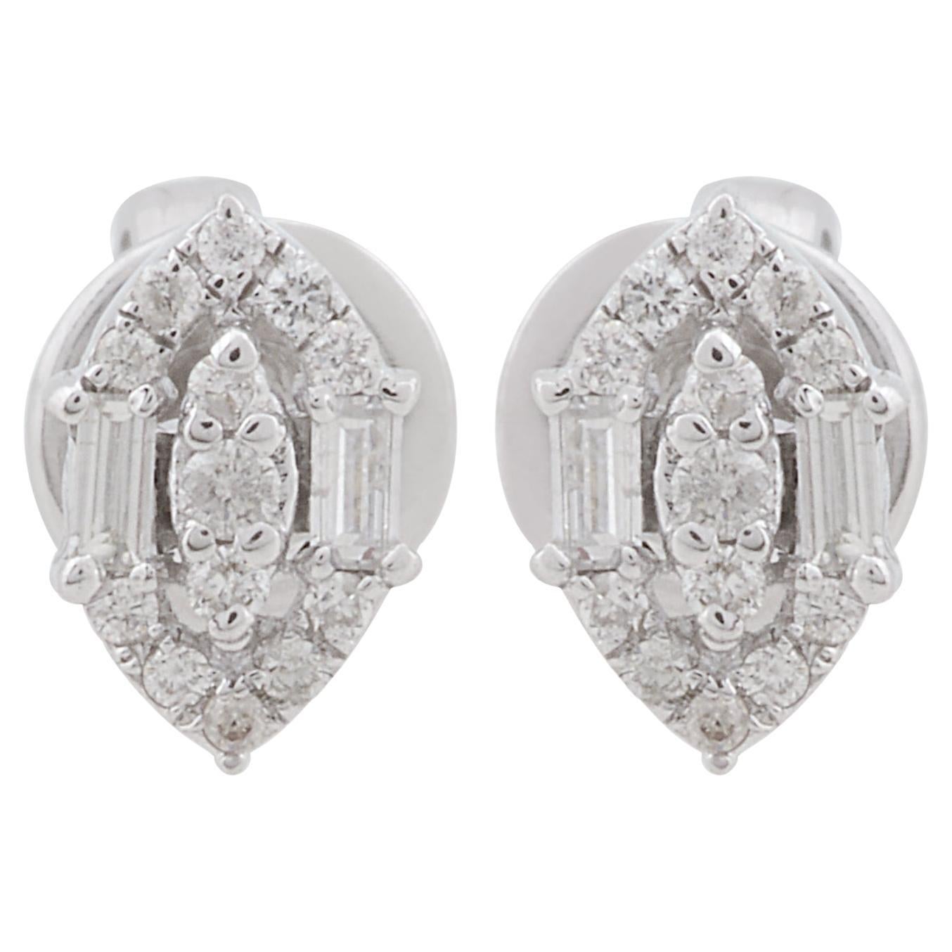 0.13 Ct SI/HI Baguette Round Diamond Stud Earrings 10 Karat White Gold Jewelry For Sale