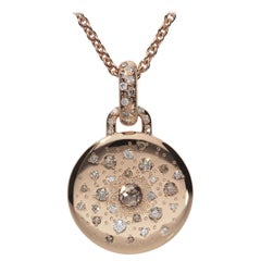 0.13 White GSI 0.59 Brown Diamonds 18 Karat Pink Gold Circle Pendant Necklace