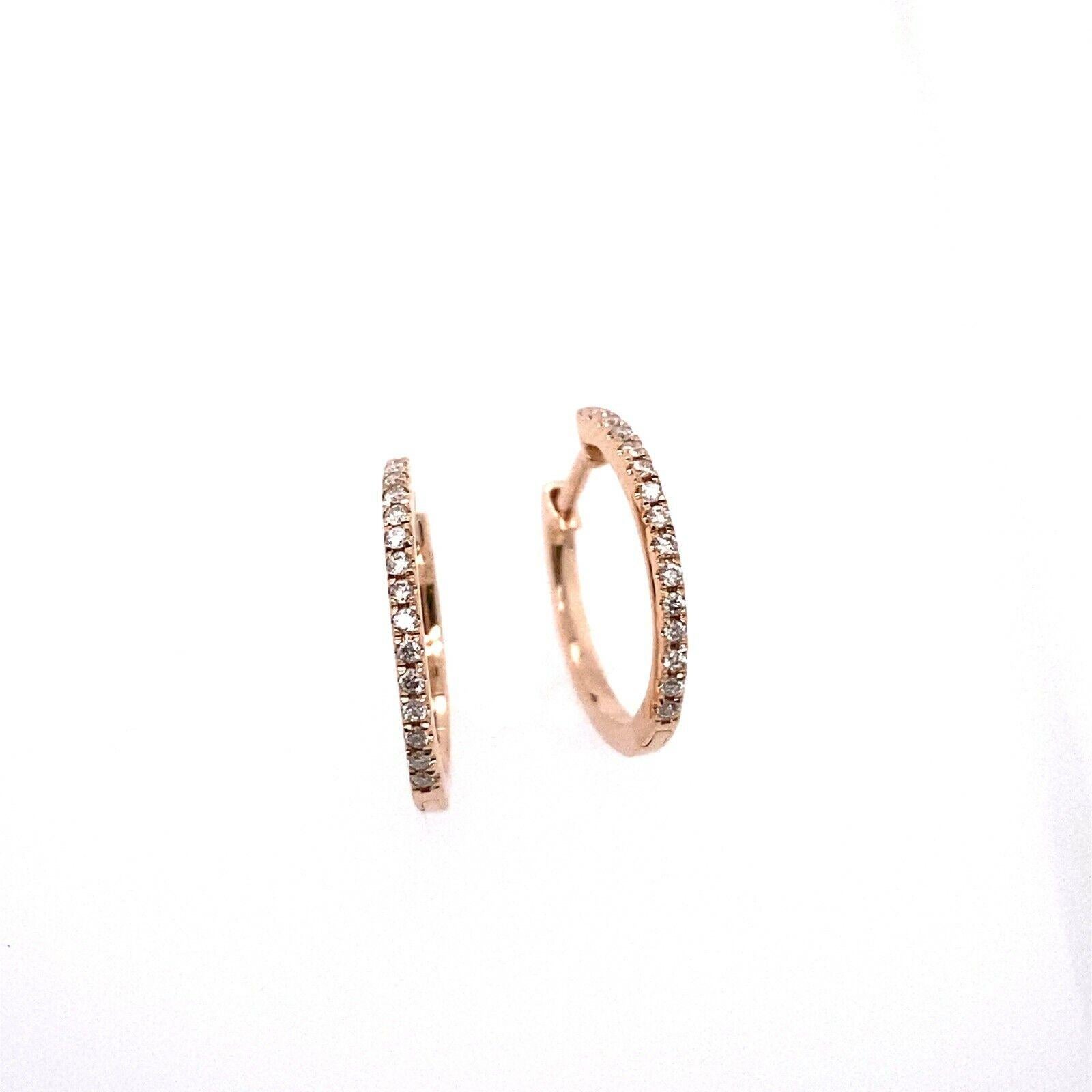 Round Cut 0.13ct Round Diamond Hoop Earrings in 18ct Rose Gold For Sale