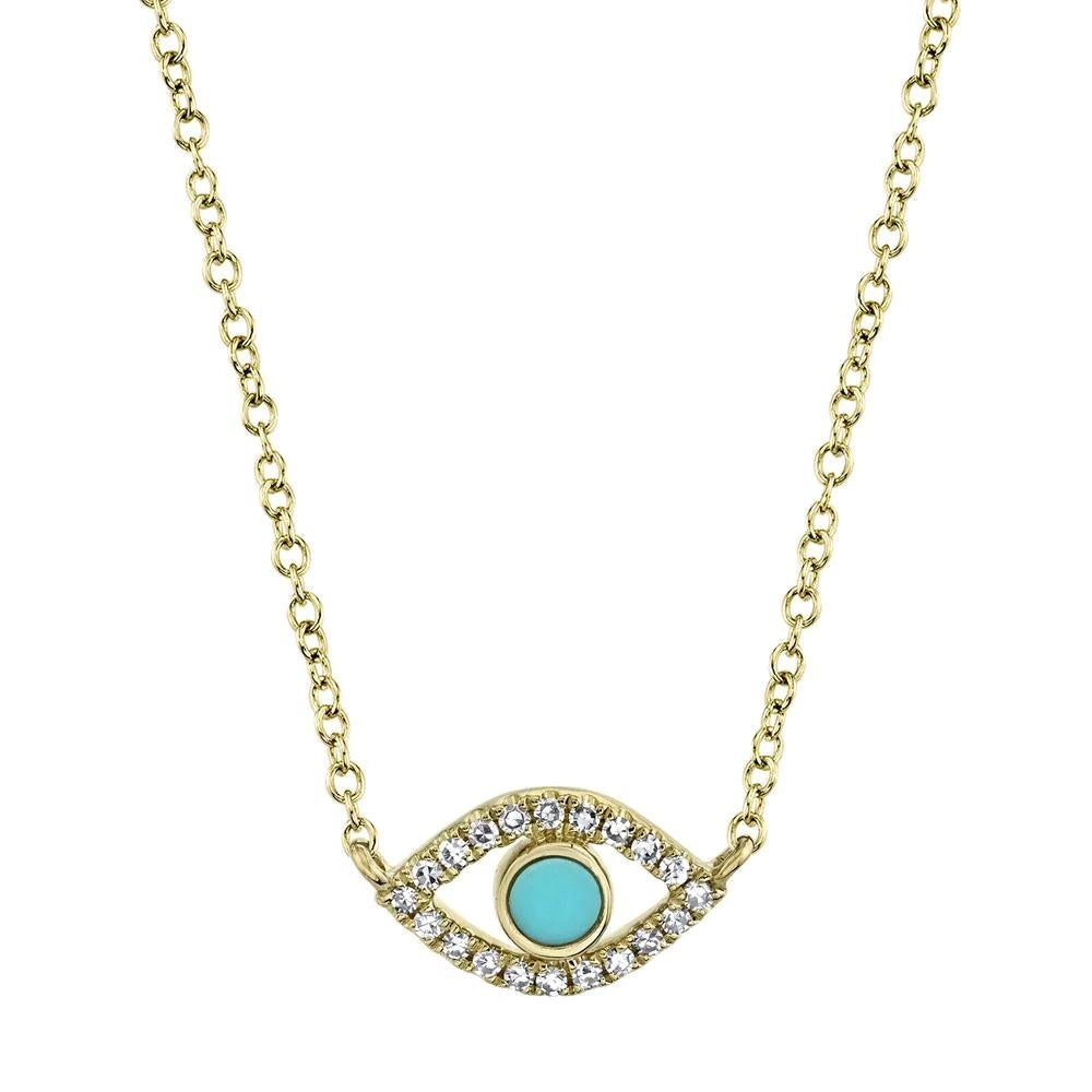 0.13ct Turquoise and Diamond Evil Eye Necklace For Sale