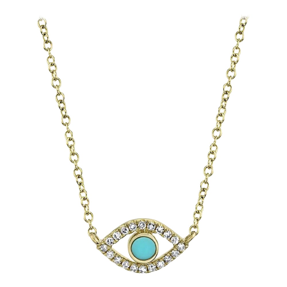 0.13ct Turquoise and Diamond Evil Eye Necklace in vendita