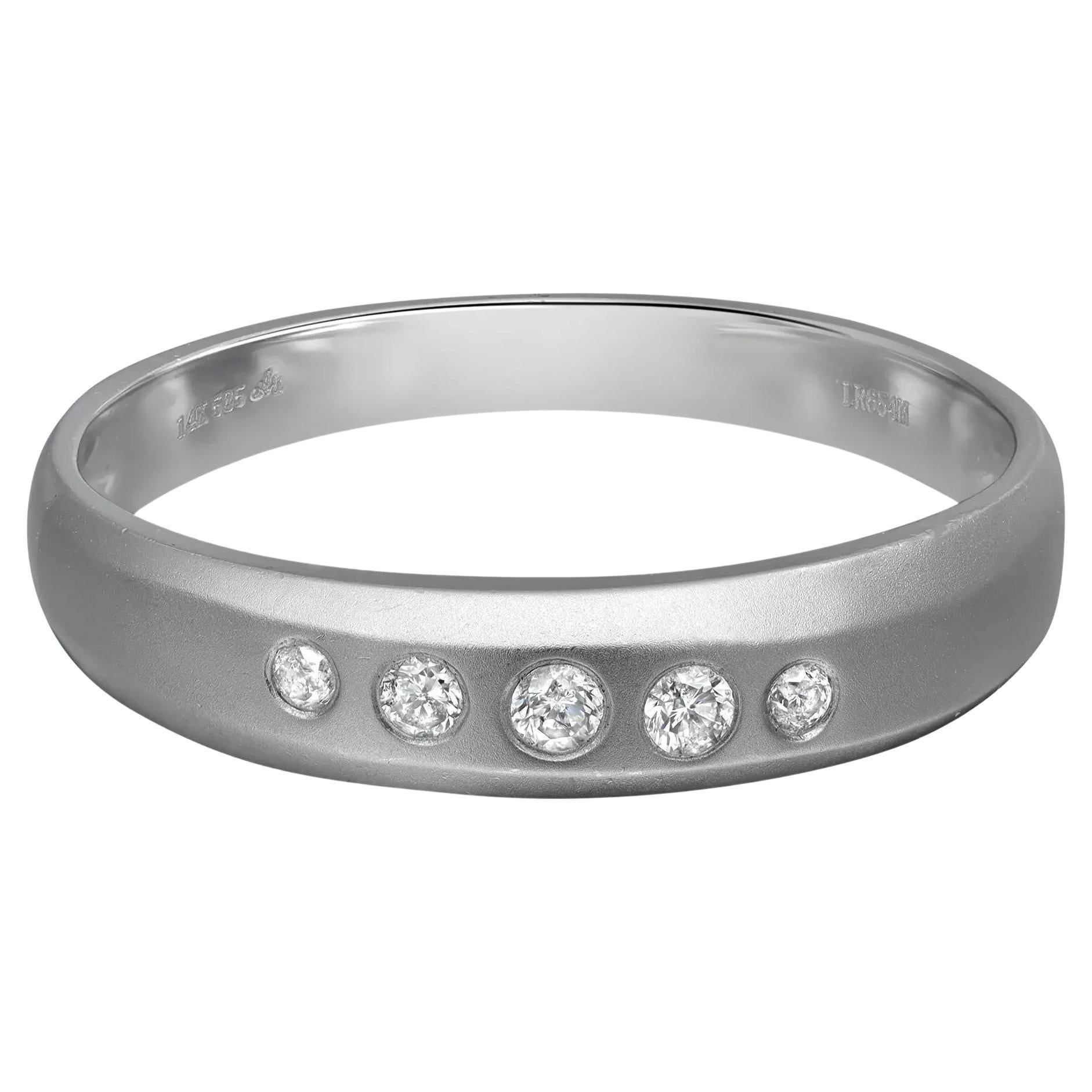 0.13cttw Round Cut Diamond Men's Wedding Band Ring 14k White Gold For Sale