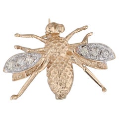 0.13ctw Diamond Bee Brooch 14k Yellow Gold Insect Bug Jewelry Pin