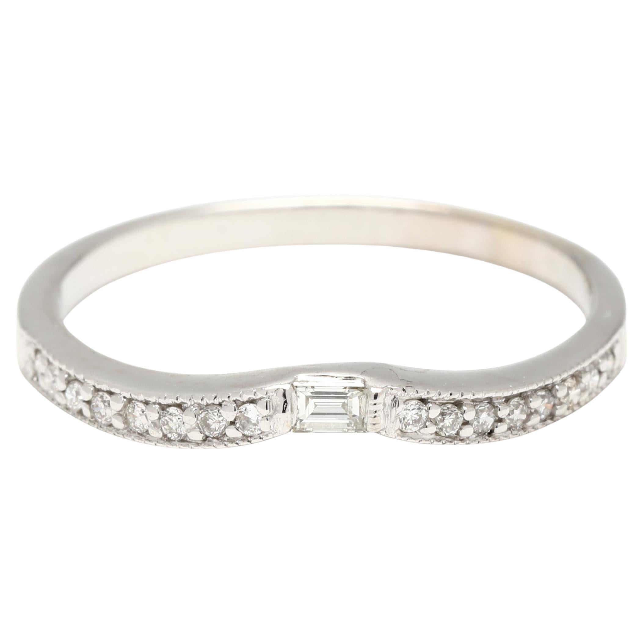 0.13ctw Diamond Curved Contour Band Ring, 14k White Gold, Ring Size 6.75