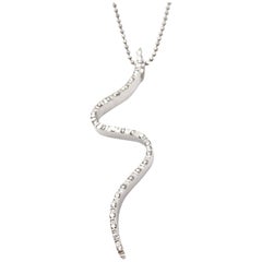 0.14 Carat Diamond 14 Karat White Gold Serpentine Necklace