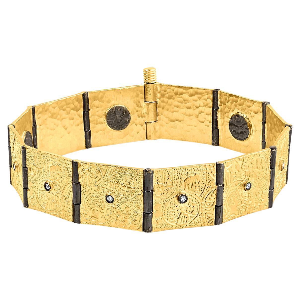 24k Hand Inlayed Diamond Cuff Bracelet For Sale at 1stDibs