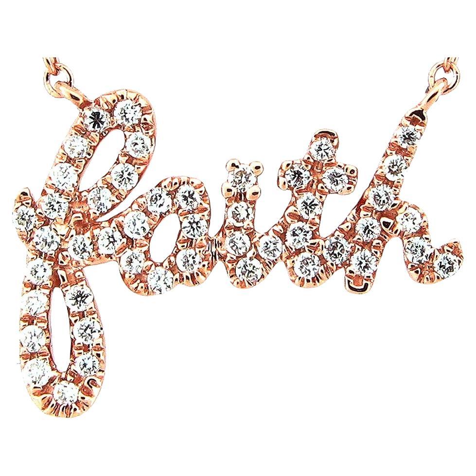Round Cut 0.14 Carat Diamond Faith Rose Gold Pendant Necklace For Sale