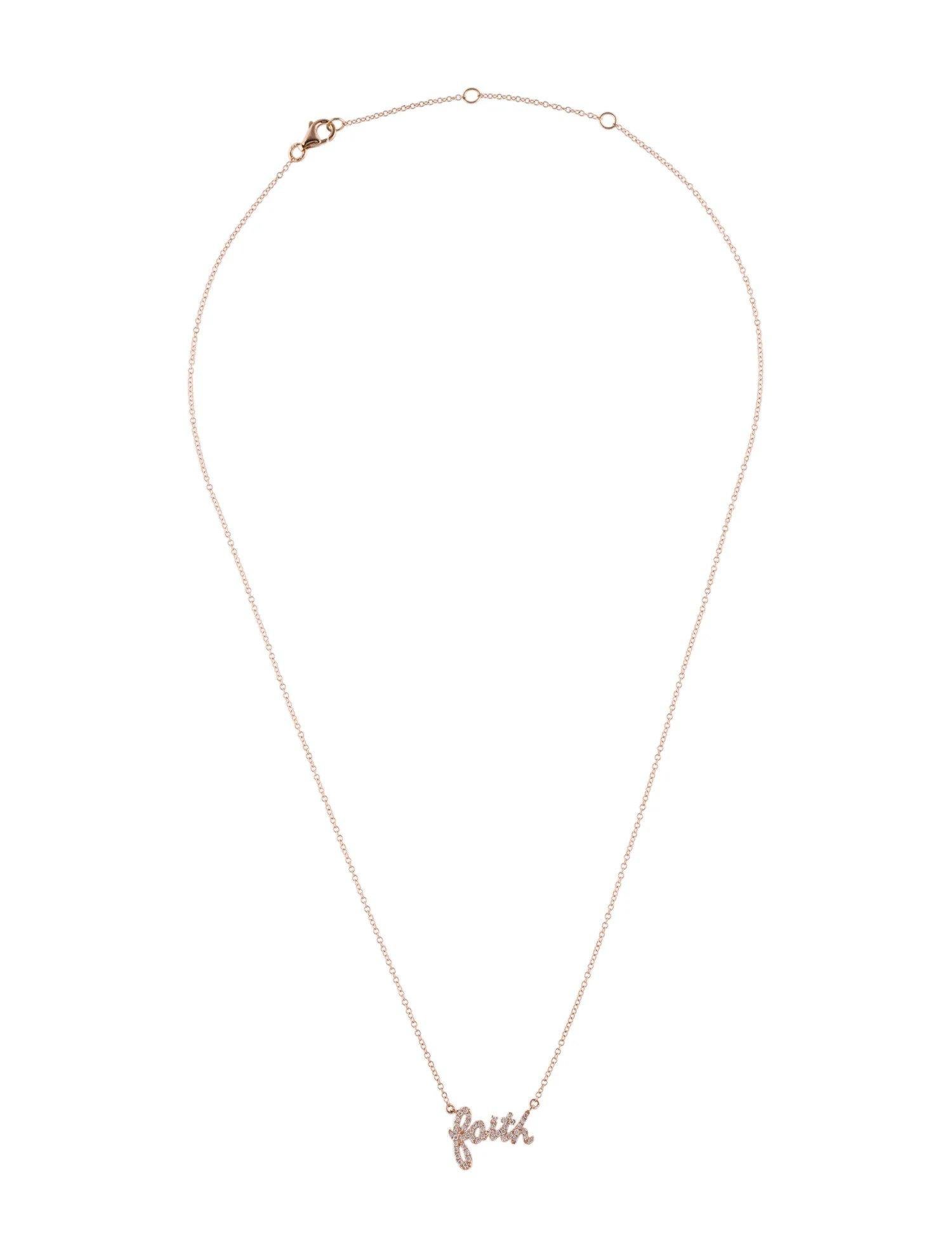 0.14 Carat Diamond Faith Rose Gold Pendant Necklace In New Condition For Sale In Great Neck, NY