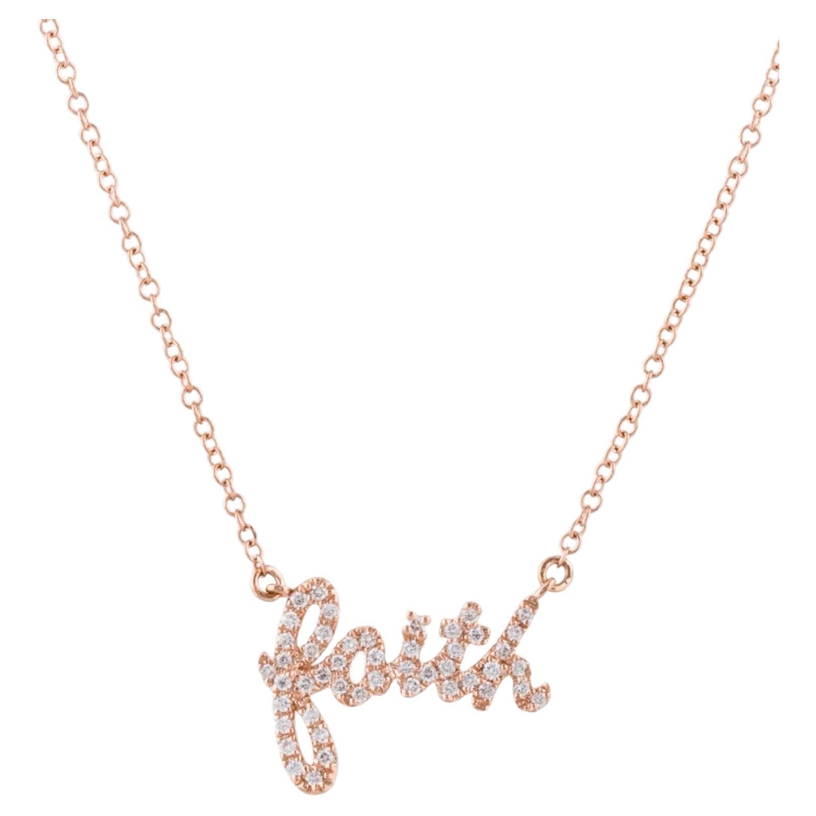 0.14 Carat Diamond Faith Rose Gold Pendant Necklace
