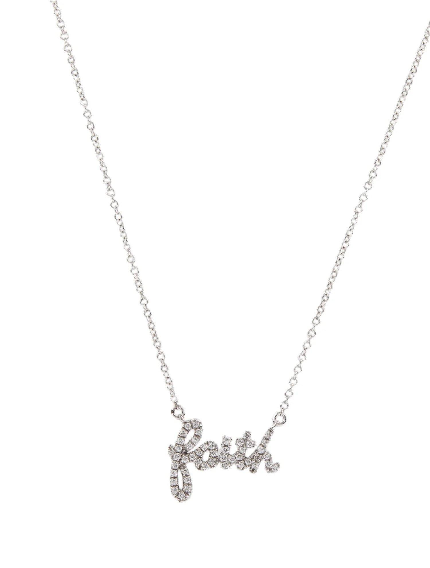 Round Cut 0.14 Carat Diamond Faith White Gold Pendant Necklace For Sale