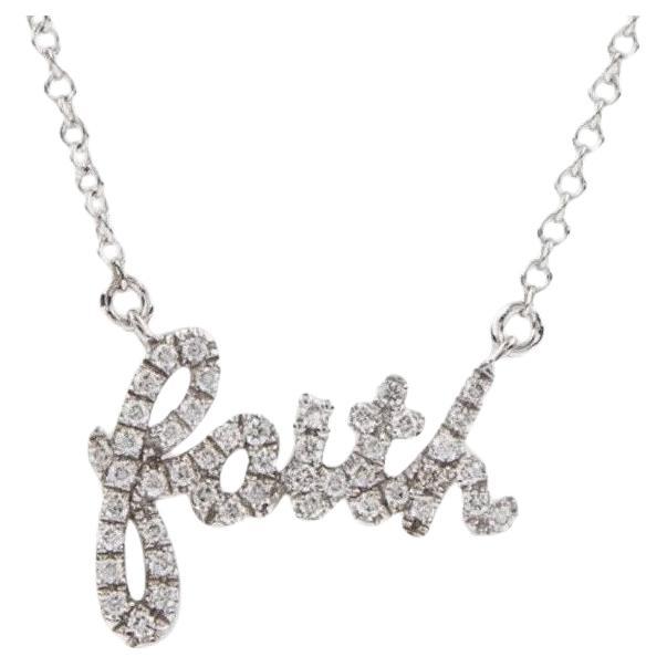 0.14 Carat Diamond Faith White Gold Pendant Necklace For Sale