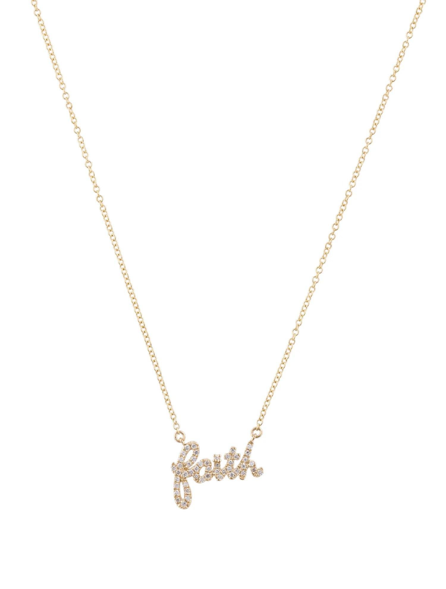 0.14 Carat Diamond Faith Yellow Gold Pendant Necklace In New Condition For Sale In Great Neck, NY