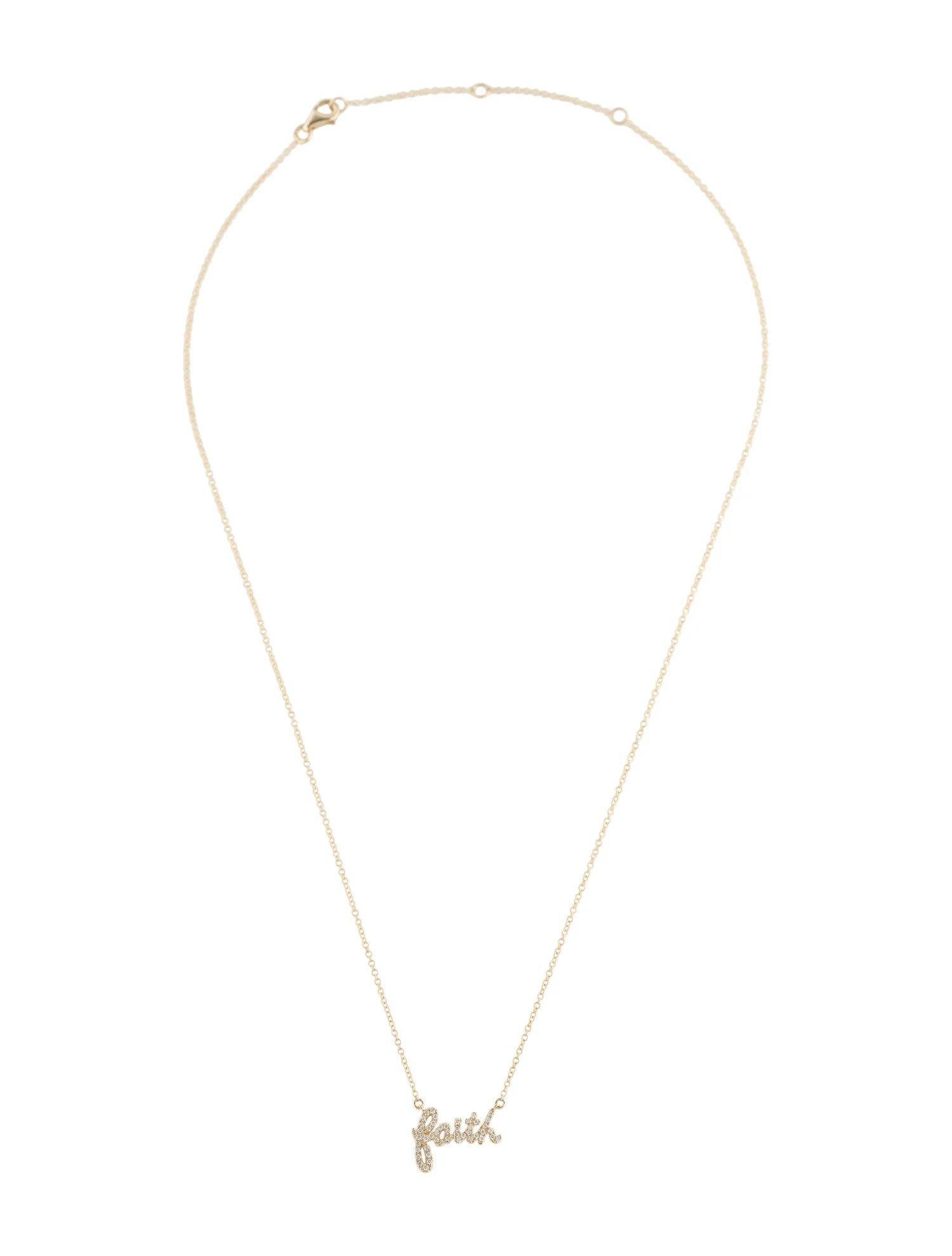 Women's 0.14 Carat Diamond Faith Yellow Gold Pendant Necklace For Sale