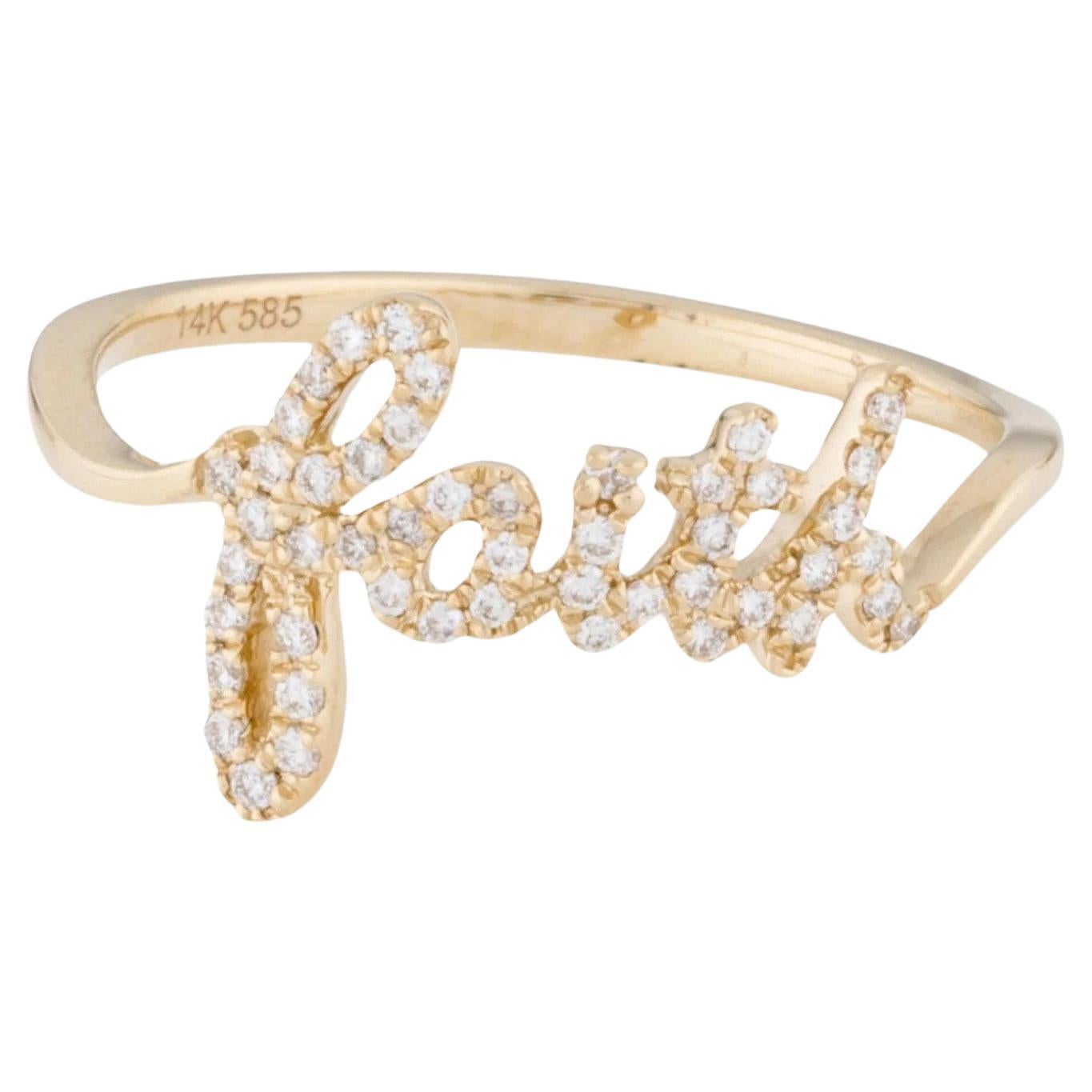 0.14 Carat Diamond Faith Yellow Gold Ring For Sale