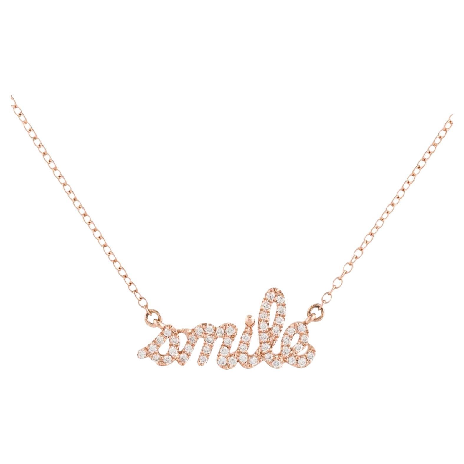 Collier pendentif sourire en or rose avec diamants 0,14 carat