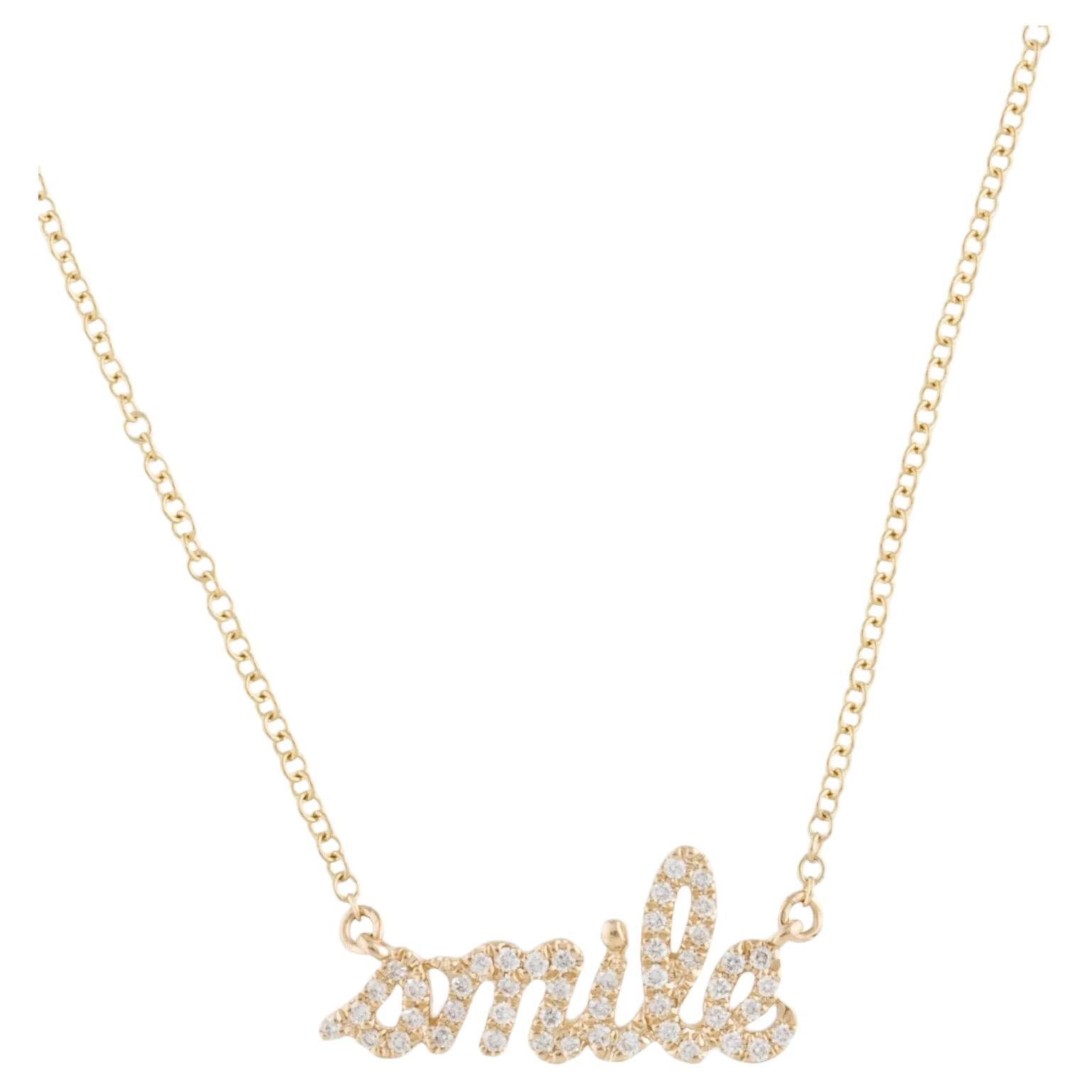 0.14 Carat Diamond Smile Yellow Gold Pendant Necklace For Sale