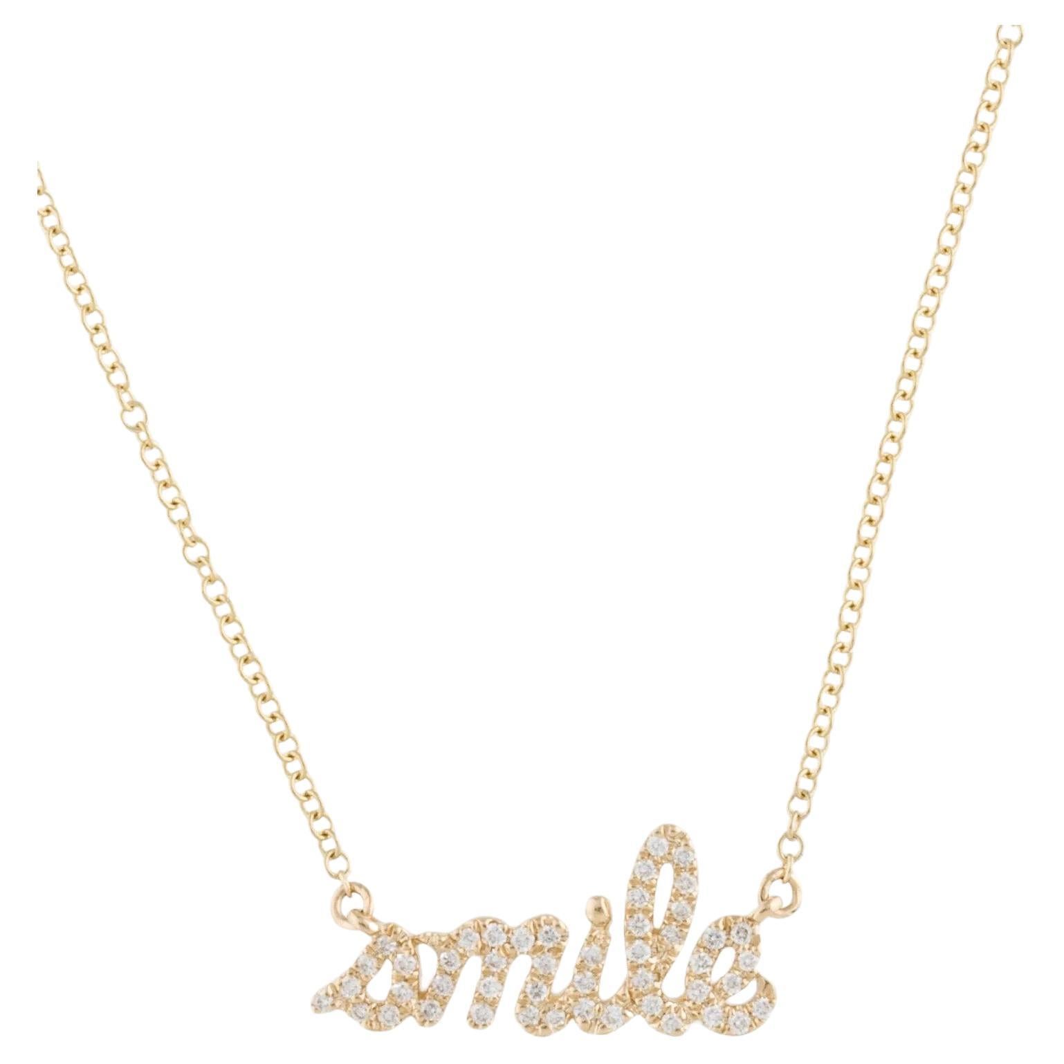 Collier pendentif sourire en or jaune avec diamants 0,14 carat