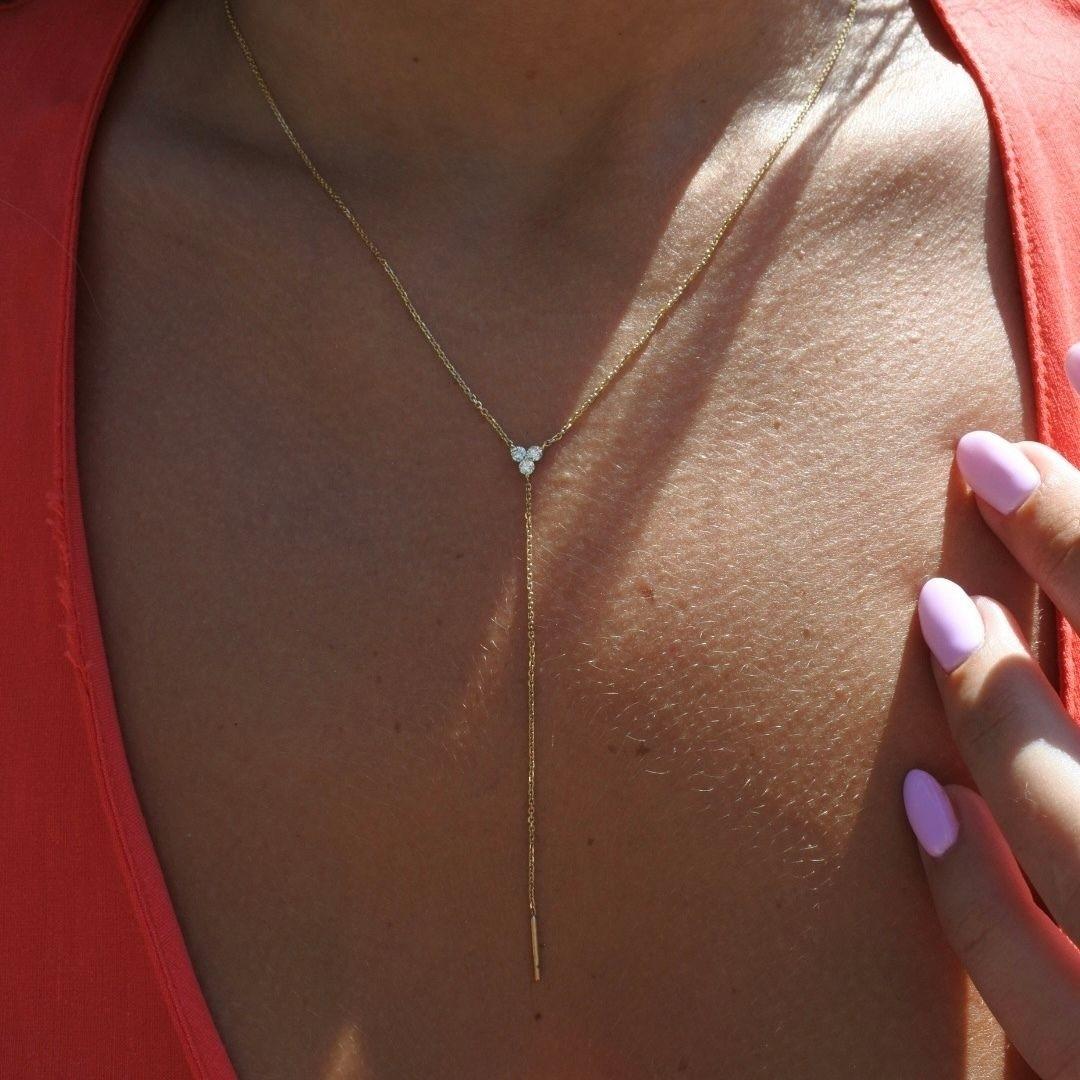 Diamant-Halskette Trinity Lariat Y aus 14 Karat Gelbgold Shlomit Rogel im Angebot 2