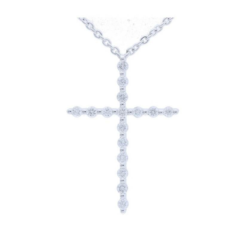 Modern 0.14 Carat Diamonds Necklace in 14K White Gold Cross  For Sale