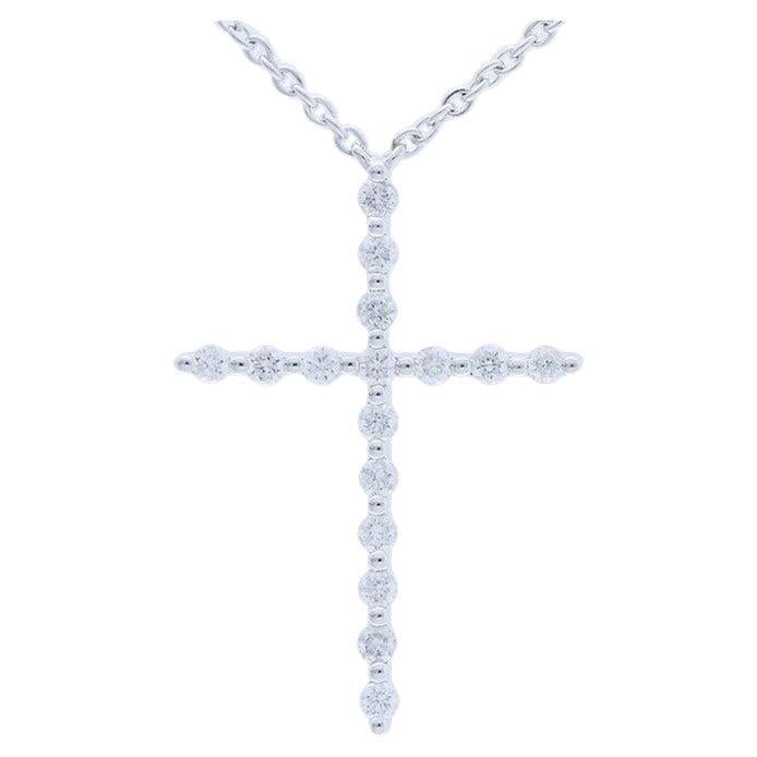 0.14 Carat Diamonds Necklace in 14K White Gold Cross 