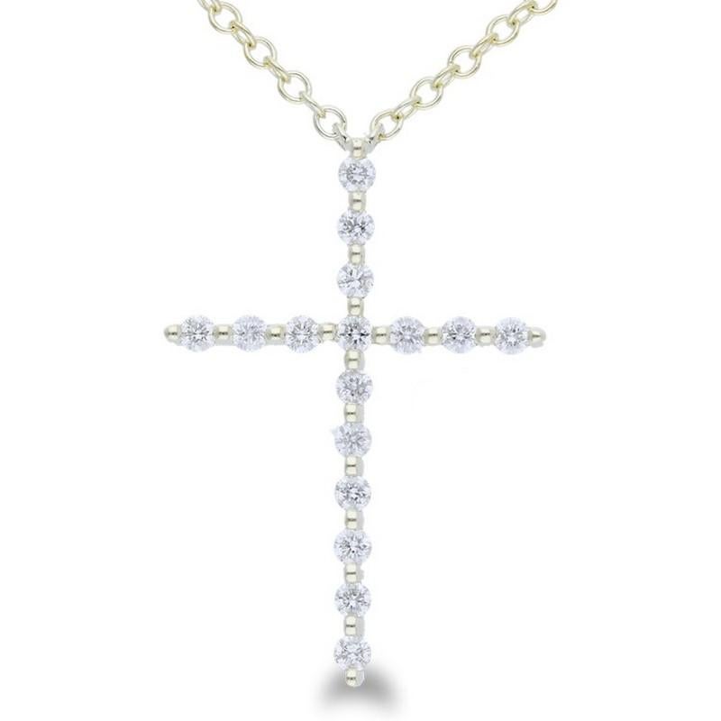 Modern 0.14 Carat Diamonds Necklace in 14K Yellow Gold Cross For Sale