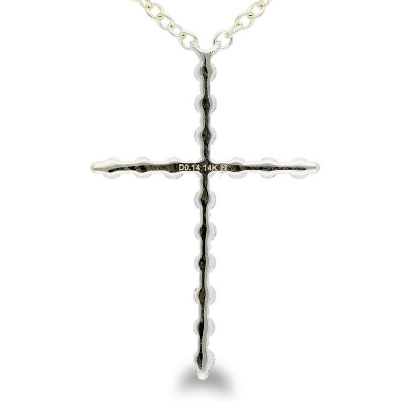 Round Cut 0.14 Carat Diamonds Necklace in 14K Yellow Gold Cross For Sale