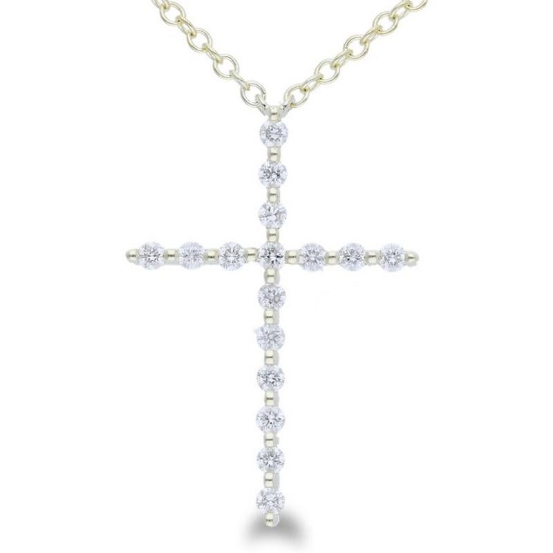Modern 0.14 Carat Diamonds Necklace in 18K Yellow Gold Cross  For Sale
