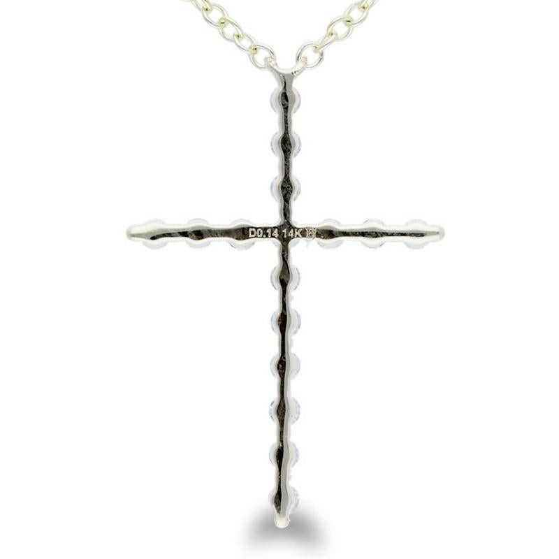 Round Cut 0.14 Carat Diamonds Necklace in 18K Yellow Gold Cross  For Sale