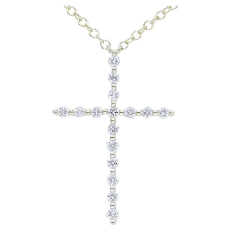 0.14 Carat Diamonds Necklace in 18K Yellow Gold Cross 