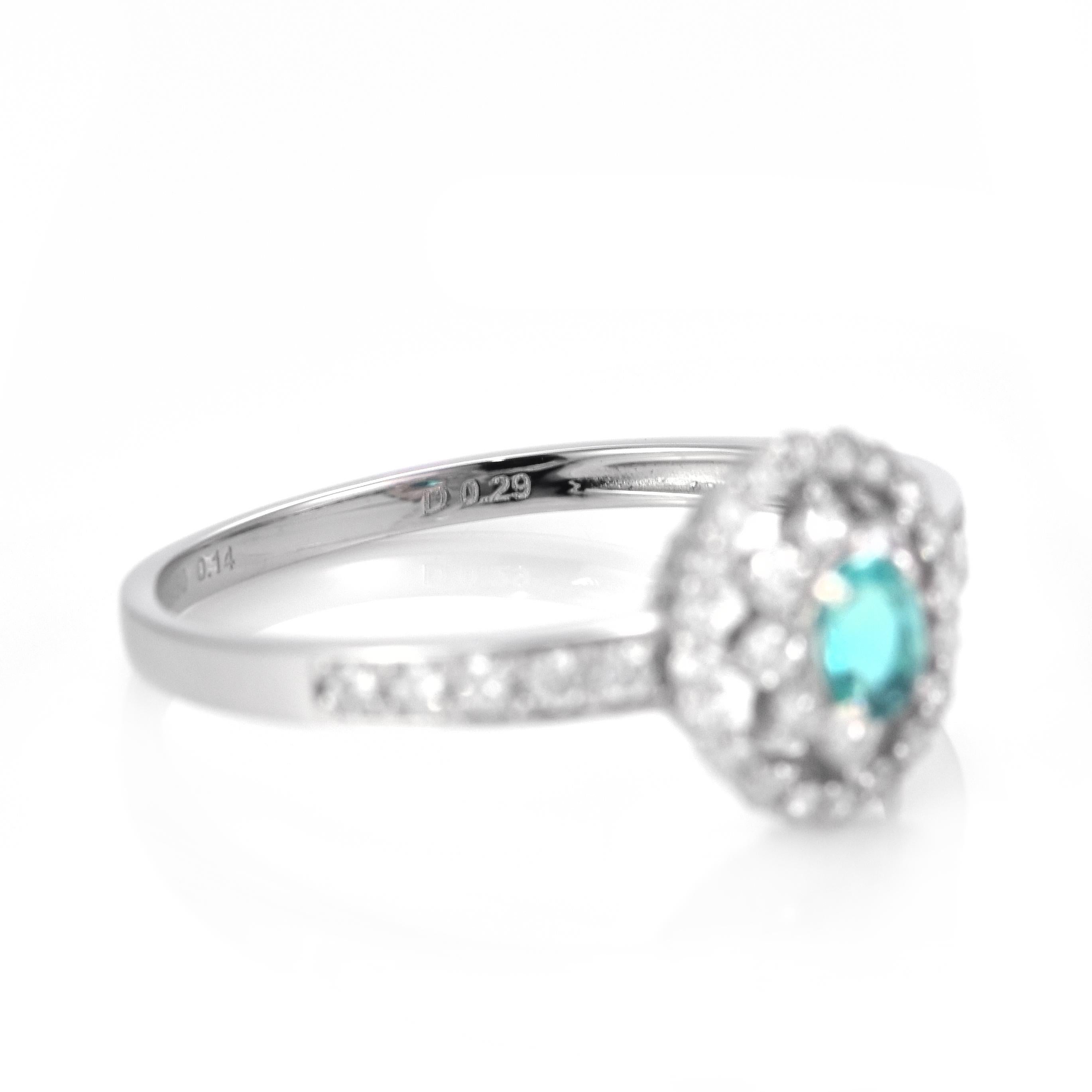 0.14 Carat Natural Brazilian Paraiba Tourmaline & Diamond Ring Made in Platinum For Sale 4