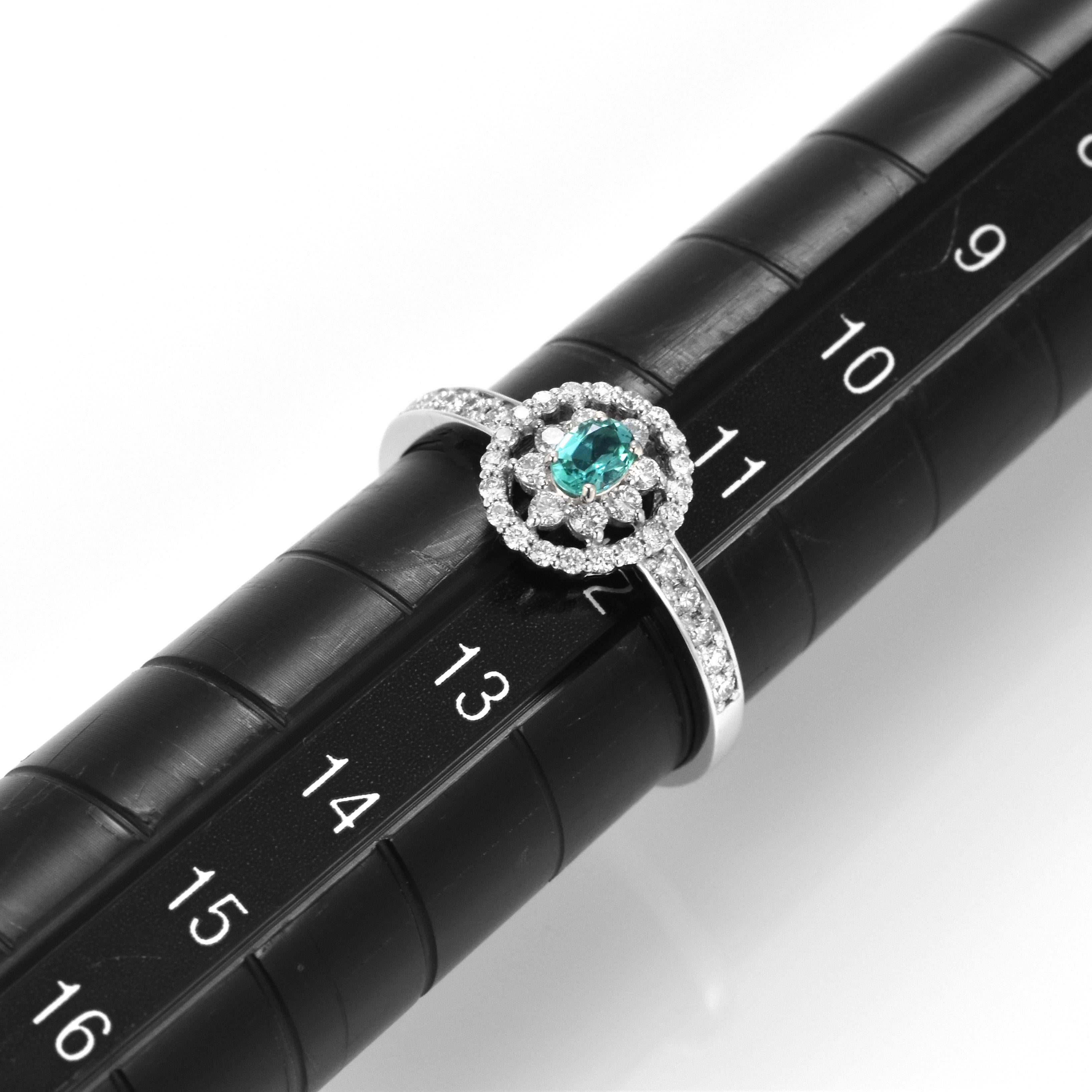0.14 Carat Natural Brazilian Paraiba Tourmaline & Diamond Ring Made in Platinum For Sale 5