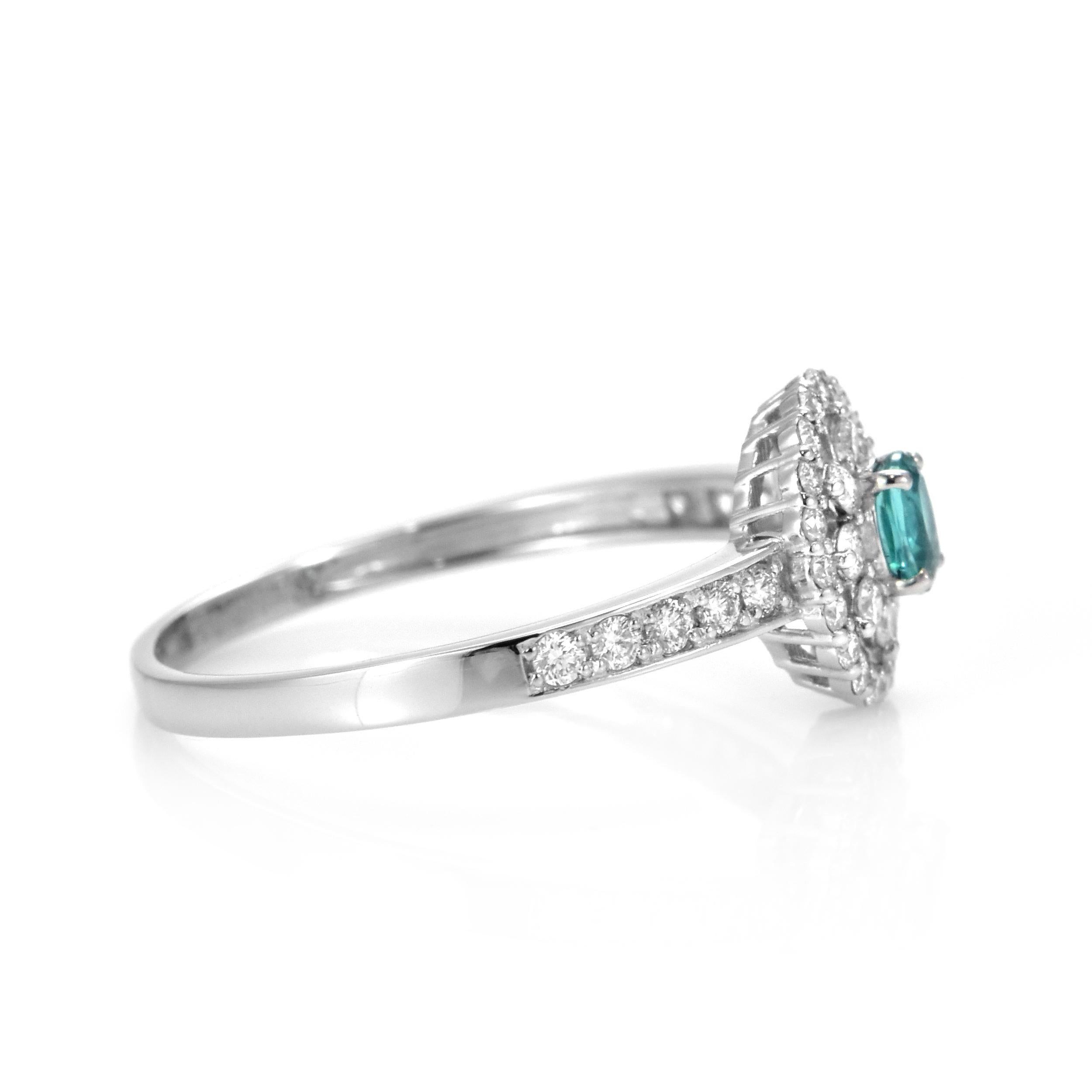 0.14 Carat Natural Brazilian Paraiba Tourmaline & Diamond Ring Made in Platinum For Sale 6